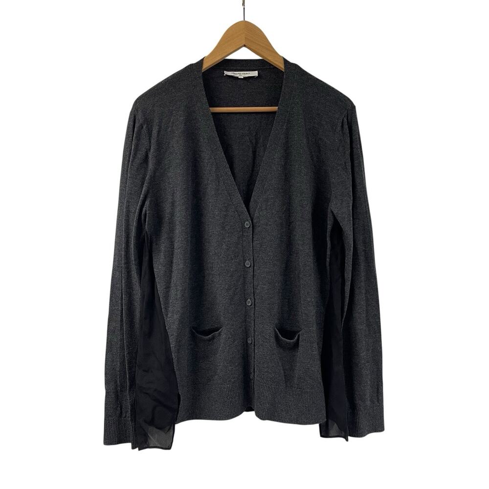 Gerard Darel Paris V Neck Cardigan Knit Sweater Silk Blend Gray Black Colorblock